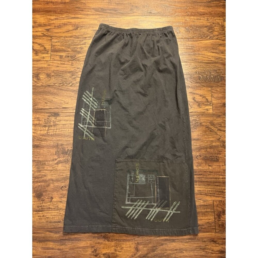 Vtg Blue Fish Organic Cotton Gray Hand Painted 2000s South Long Skirt Sz 1?